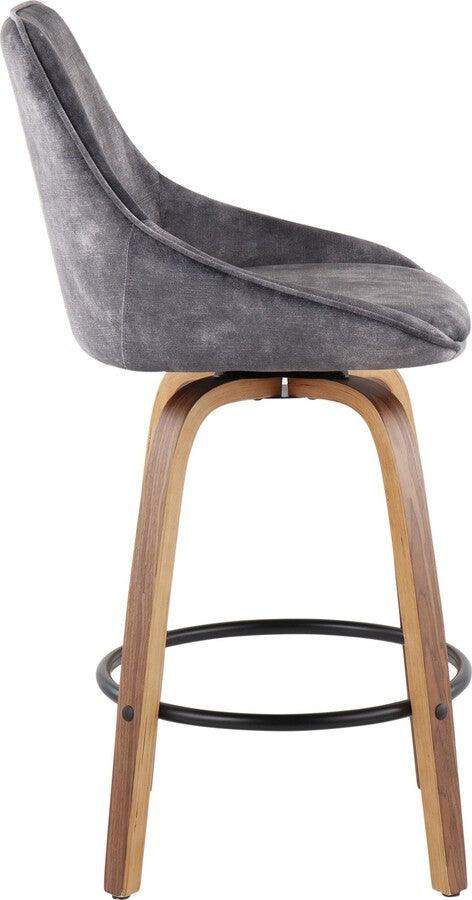 Lumisource Barstools - Diana Contemporary Counter Stool in Walnut Wood and Grey Velvet - Set of 2