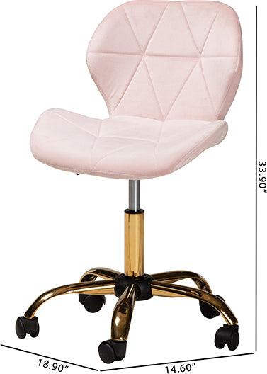 Wholesale Interiors Task Chairs - Savara Contemporary Glam and Luxe Blush Pink Velvet Fabric and Gold Metal Swivel Office Chair