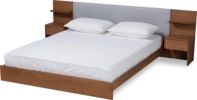 Wholesale Interiors Beds - Sami Queen Bed with Nightstand Light Gray & Walnut Brown