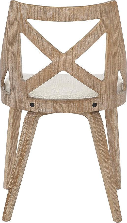 Lumisource Accent Chairs - Charlotte Farmhouse Chair In White Washed Wood & Cream Noise Fabric (Set of 2)