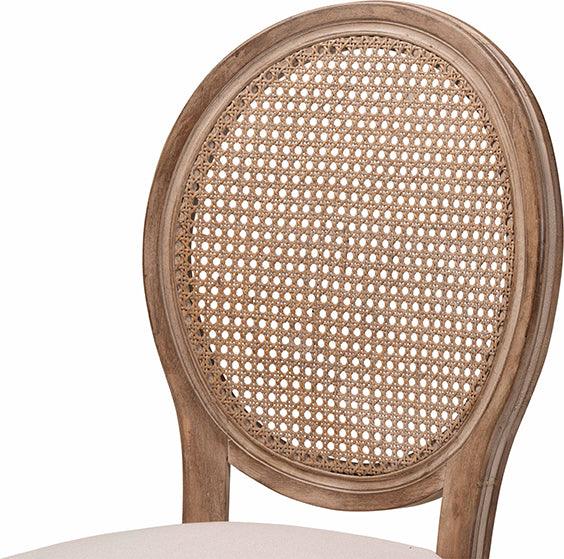 Wholesale Interiors Dining Chairs - Louis Beige Fabric and Antique Brown Finished Wood 2-Piece Dining Chair Set with Rattan