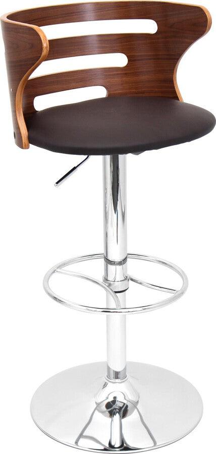 Lumisource Barstools - Cosi Adjustable Barstool With Swivel In Chrome, Walnut & Brown Faux Leather (Set of 2)