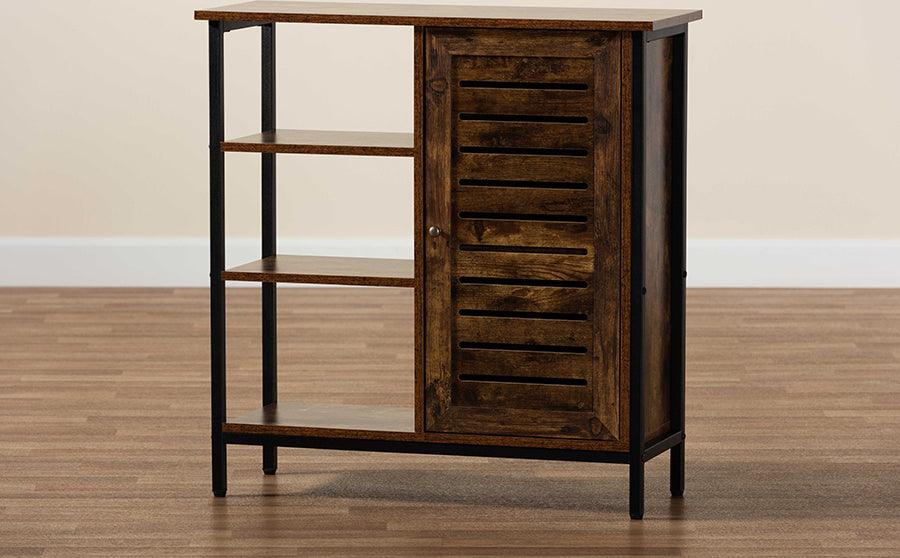 Wholesale Interiors Shoe Storage - Wayland Contemporary Rustic Brown Wood and Black Metal 1-Door Shoe Storage Cabinet
