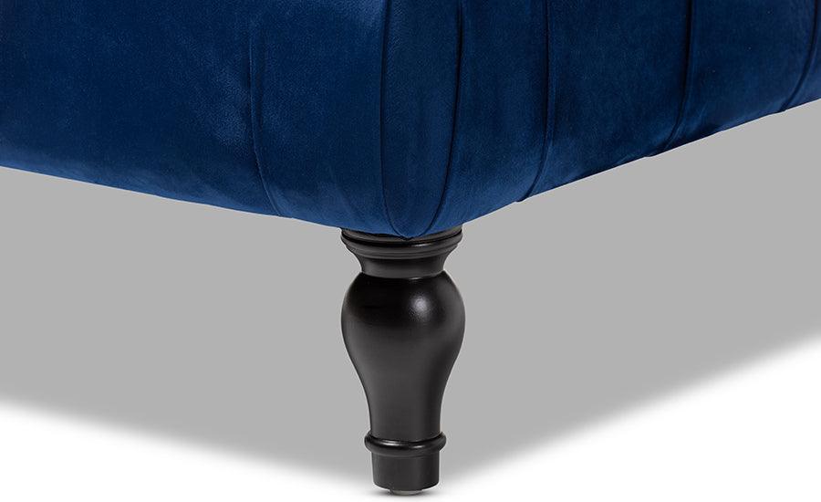 Wholesale Interiors Ottomans & Stools - Keswick Transitional Blue Velvet Fabric Upholstered Button Tufted Cocktail Ottoman