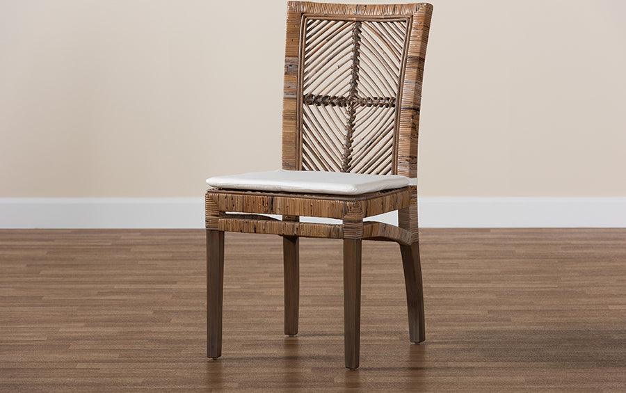 Wholesale Interiors Dining Chairs - Laluna Modern Bohemian Grey Natural Rattan and Mahogany Dining Chair with Cushion