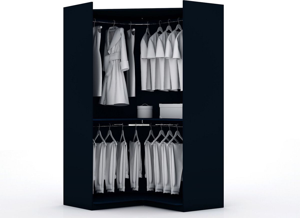 Manhattan Comfort Cabinets & Wardrobes - Mulberry Open 3 Sectional Corner Closet - Set of 3 in Tatiana Midnight Blue