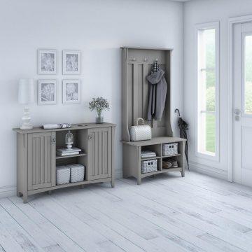 Bush Business Furniture Shoe Storage - Entryway Storage Set with Hall Tree, Shoe Bench and Accent Cabinet Cape Cod Gray