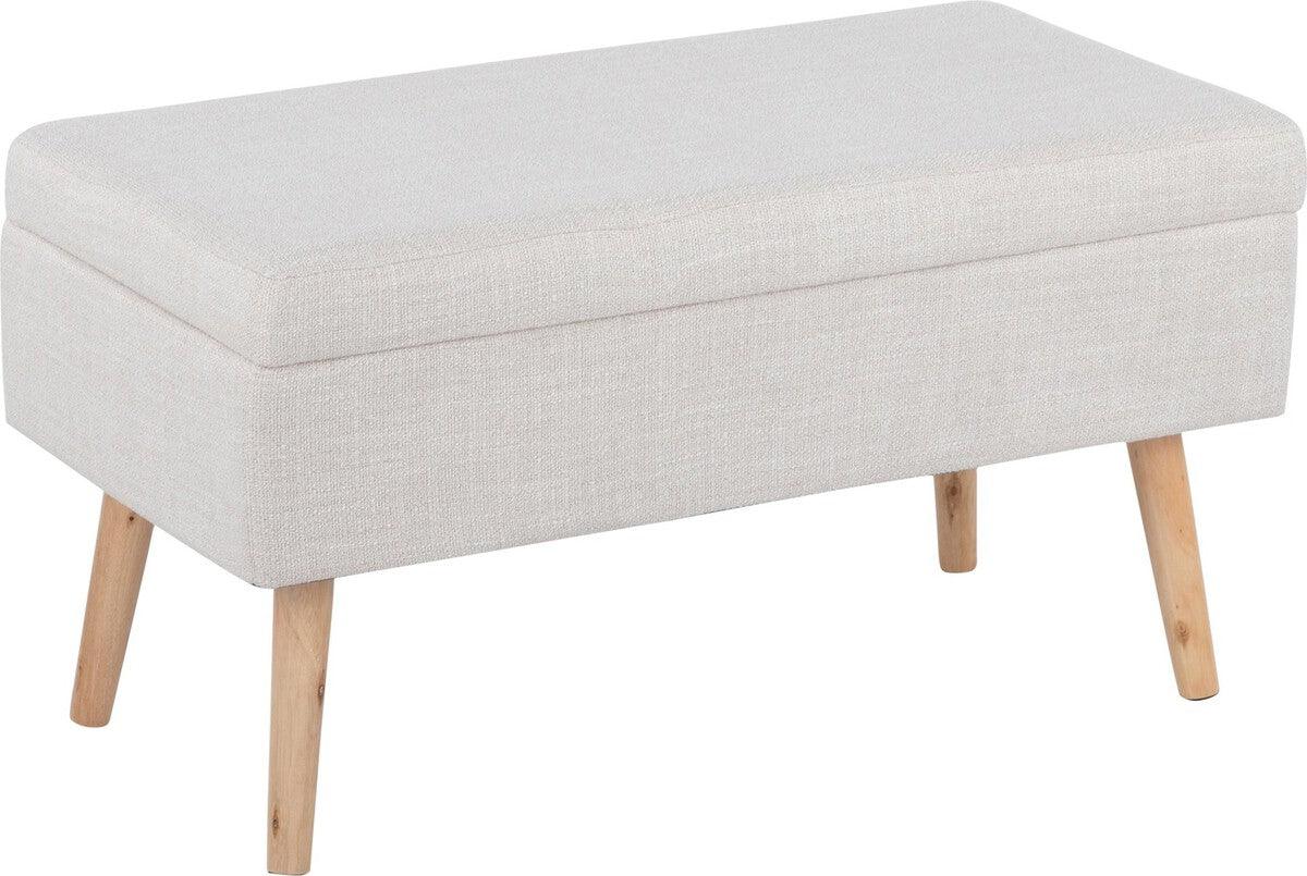 Lumisource Benches - Storage Contemporary Bench in Natural Wood & Beige Fabric