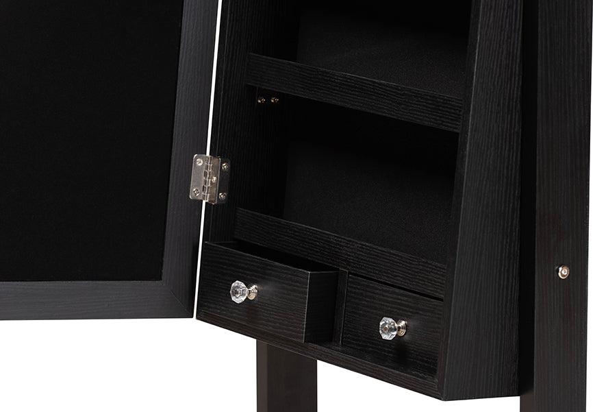 Wholesale Interiors Cabinets & Wardrobes - Ryoko Modern and Contemporary Black Finished Wood Jewelry Armoire with Mirror