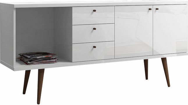 Manhattan Comfort Dressers - Utopia Wide Dresser in White Gloss and Maple Cream