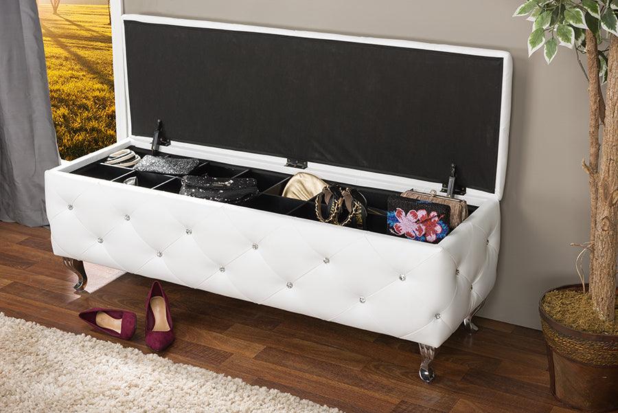 Wholesale Interiors Benches - Seine White Leather Contemporary Storage Ottoman