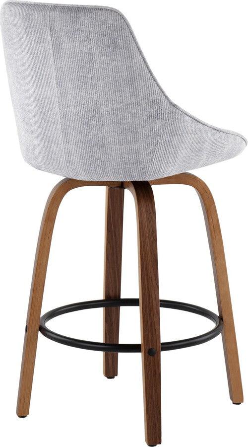 Lumisource Barstools - Diana Contemporary Counter Stool in Walnut Wood and Grey Corduroy - Set of 2