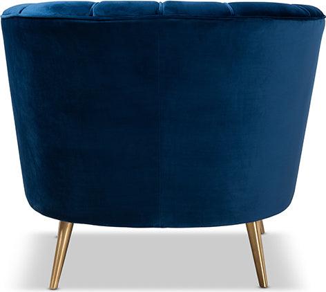 Wholesale Interiors Accent Chairs - Emeline Glam and Luxe Blue Velvet Brushed Gold Accent Chair