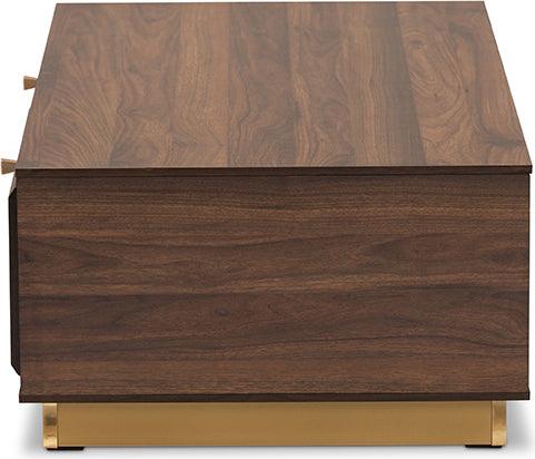 Wholesale Interiors Coffee Tables - Cormac Mid-Century Modern Brown Wood and Gold Metal 2-Drawer Coffee Table