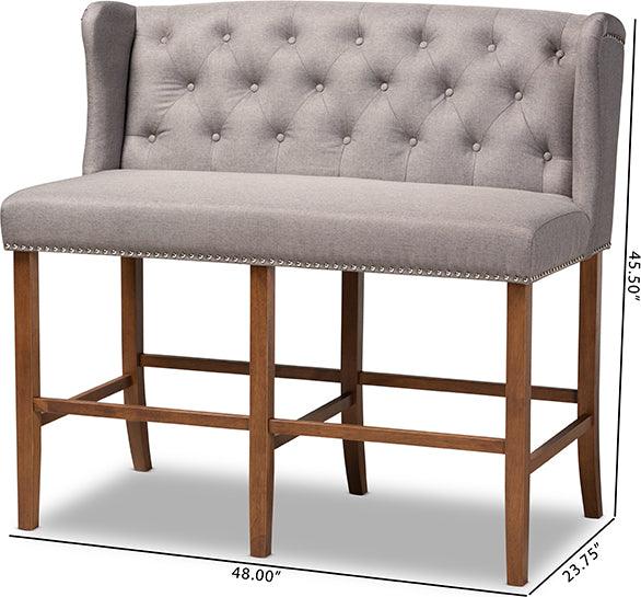 Wholesale Interiors Barstools - Alira Modern and Grey Fabric Upholstered Walnut Finished Wood Button Tufted Bar Stool Bench