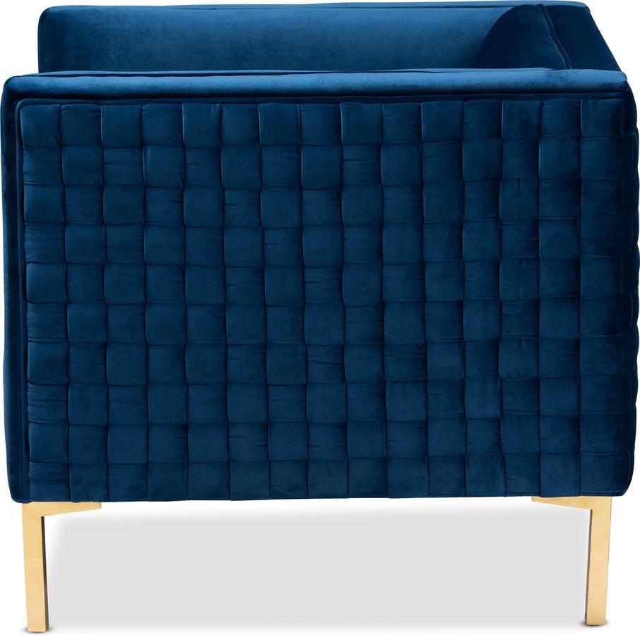 Wholesale Interiors Accent Chairs - Seraphin Glam and Luxe Navy Blue Velvet Fabric Upholstered Gold Finished Armchair