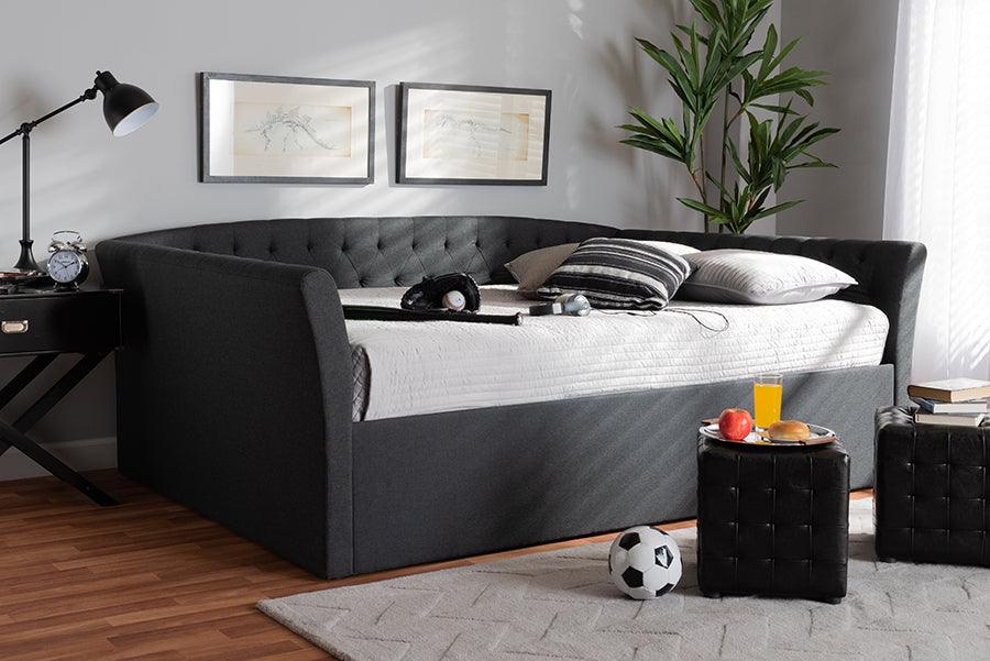 Wholesale Interiors Daybeds - Delora Modern and Contemporary Dark Grey Fabric Full Size Daybed