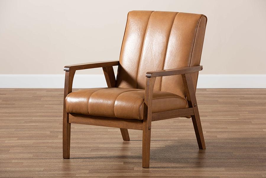 Wholesale Interiors Accent Chairs - Nikko Tan Faux Leather Upholstered and Walnut Brown finished Wood Lounge Chair