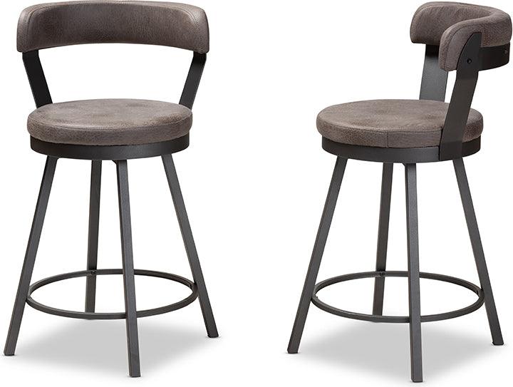 Wholesale Interiors Barstools - Arcene Rustic And Industrial Grey Fabric Upholstered 2-Piece Counter Stool Set