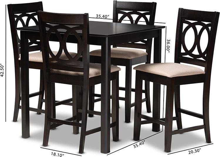 Wholesale Interiors Dining Sets - Lenoir Contemporary Sand Fabric Upholstered Brown Finished 5-Piece Wood Pub Set