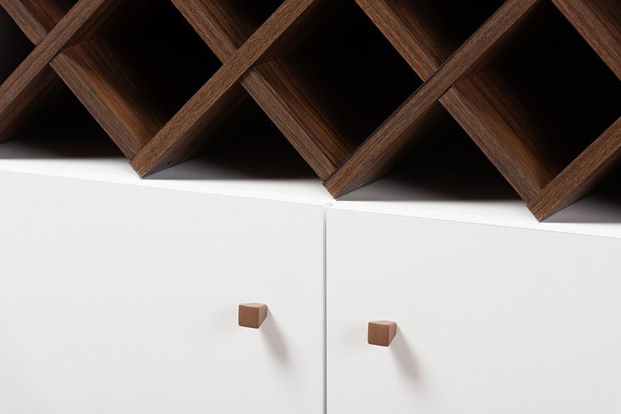 Wholesale Interiors Buffets & Sideboards - Serafino Modern and Walnut Finished Wood Wine Cabinet White & Walnut Brown
