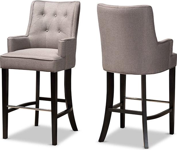 Wholesale Interiors Barstools - Aldon Grey Fabric Upholstered and Dark Brown Finished Wood 2-Piece Bar Stool Set