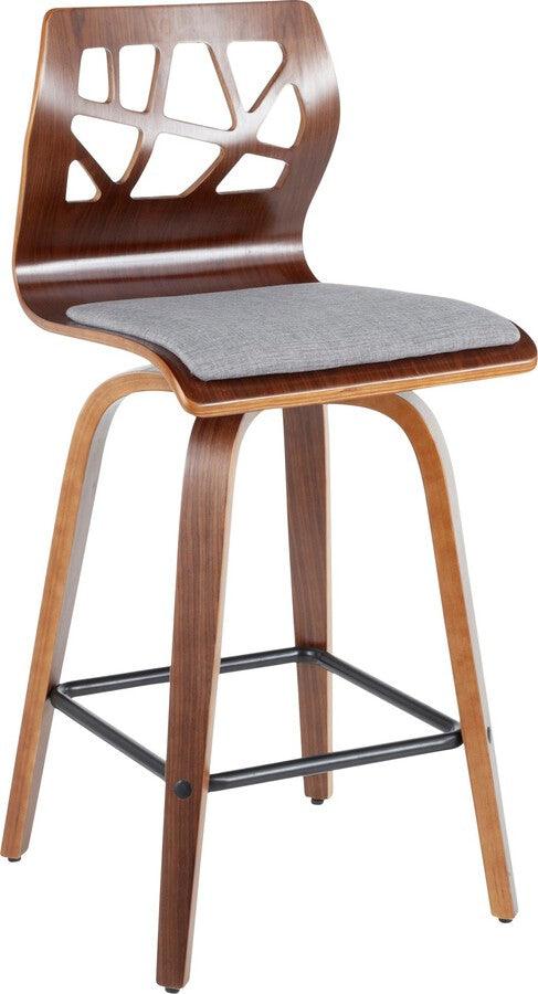 Lumisource Barstools - Folia Mid-Century Modern Counter Stool in Walnut Wood and Light Grey Fabric -set of 2