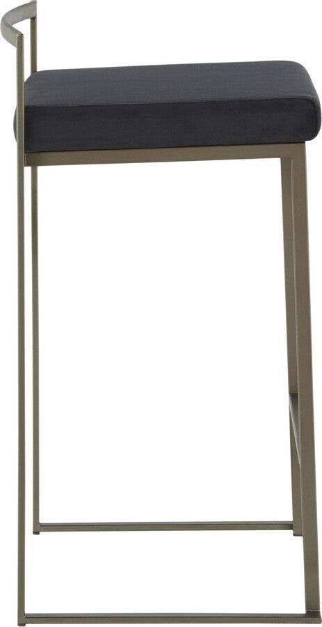 Lumisource Barstools - Fuji Industrial Stackable Counter Stool in Antique with Black Velvet Cushion - Set of 2