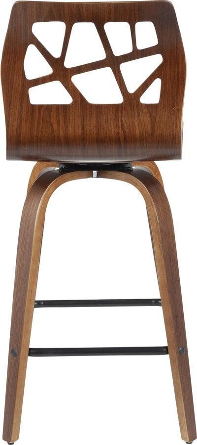 Lumisource Barstools - Folia Mid-Century Modern Counter Stool in Walnut Wood and Orange Fabric - Set of 2