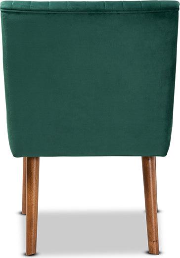 Wholesale Interiors Dining Chairs - Alvis Mid-Century Emerald Green Velvet Upholstered and Walnut Brown Finished Wood Dining Chair