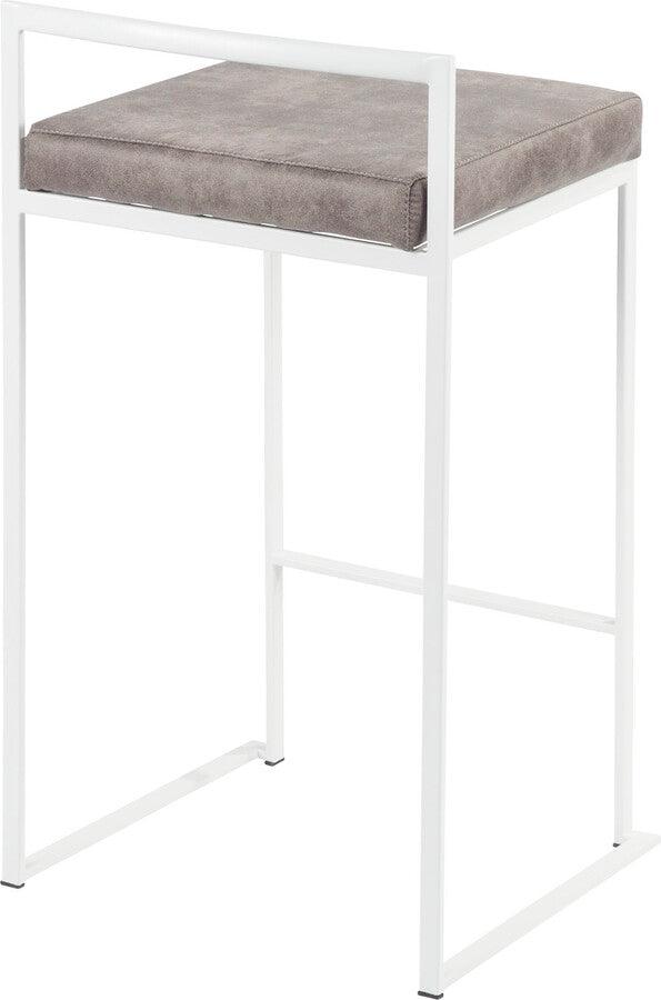 Lumisource Barstools - Fuji Contemporary Stackable Counter Stool in White with Stone Cowboy Fabric Cushion - Set of 2