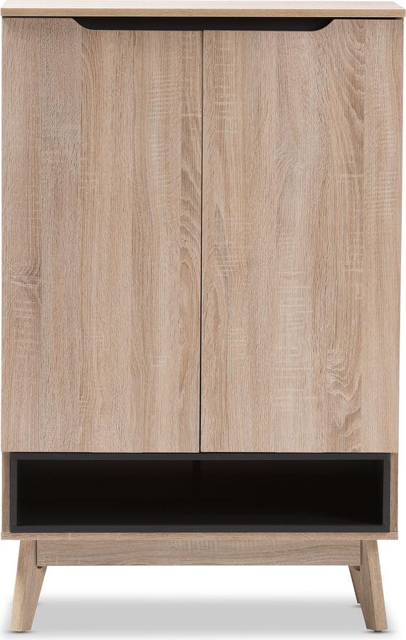 Wholesale Interiors Shoe Storage - Fella Mid-Century Modern Two-Tone Oak and Gray Wood Shoe Cabinet