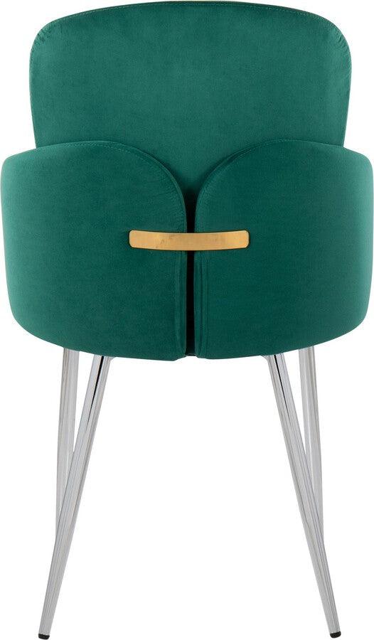 Lumisource Dining Chairs - Dahlia Contemporary Dining Chair In Chrome Metal & Green Velvet With Gold Accent (Set of 2)