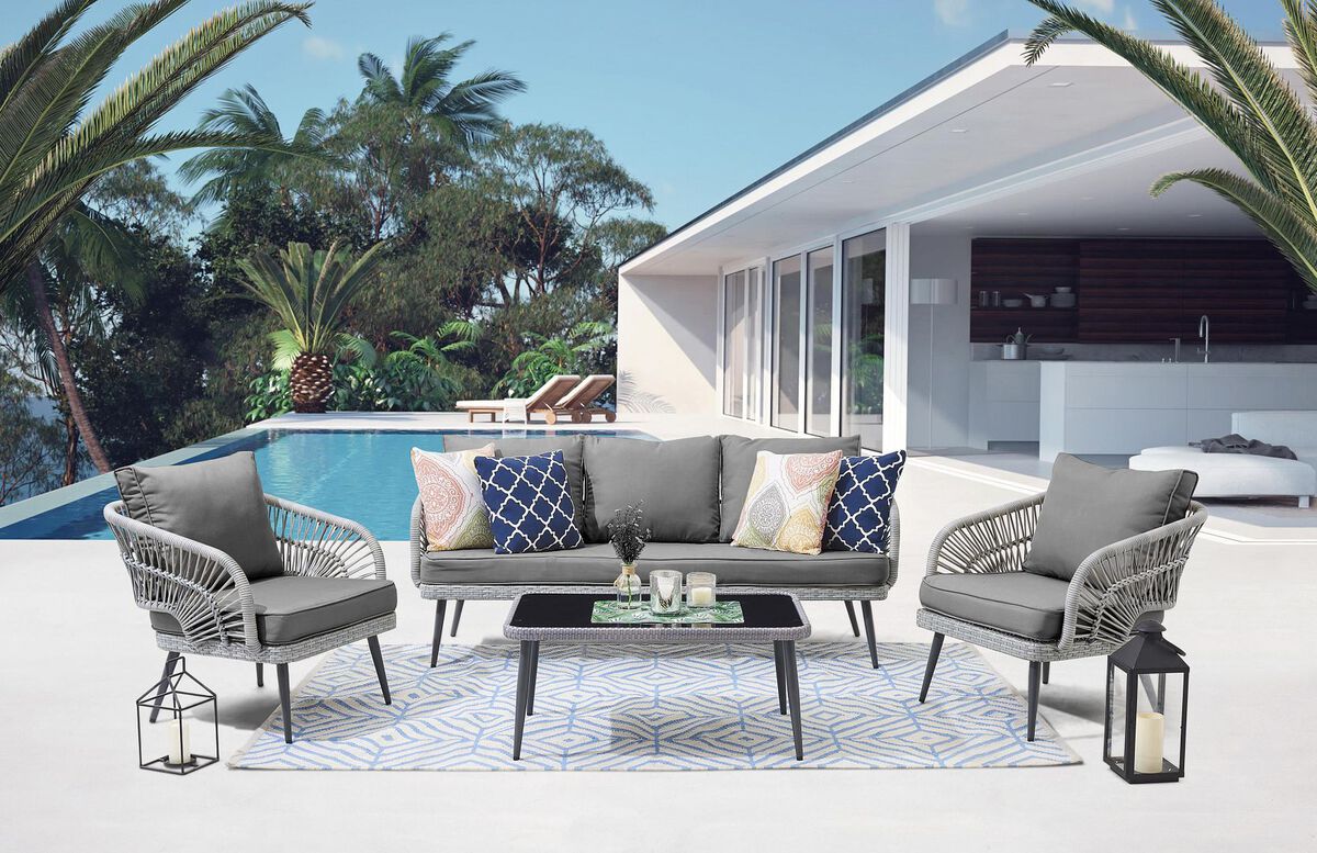 Manhattan Comfort Outdoor Conversation Sets - Riviera Patio 5- Person Conversation Set with Coffee Table with Grey Cushions