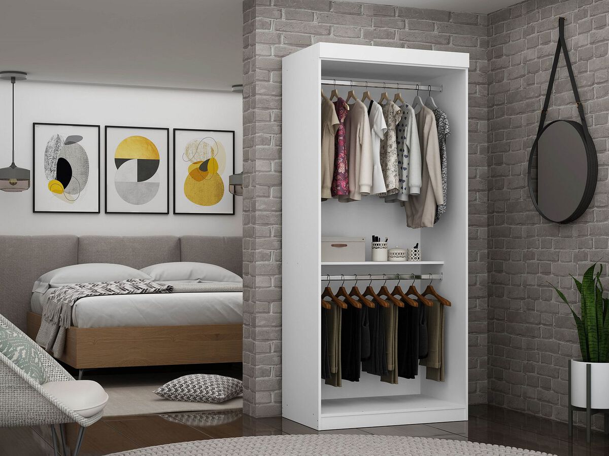 Manhattan Comfort Cabinets & Wardrobes - Mulberry 35.9 Open Double Hanging Modern Wardrobe Closet with 2 Hanging Rods in White