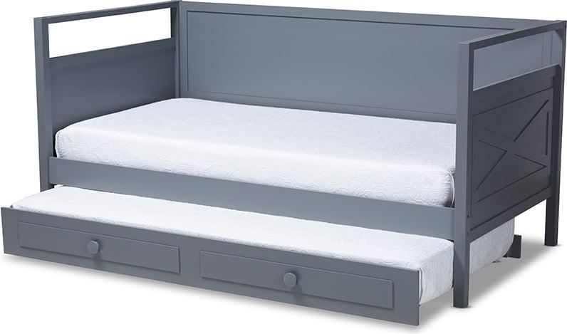 Wholesale Interiors Daybeds - Cintia Cottage Farmhouse Grey Finished Wood Twin Size Daybed With Trundle