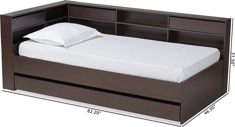Wholesale Interiors Beds - Faraday Dark Brown Finished Wood Twin Size Platform Storage Corner Bed