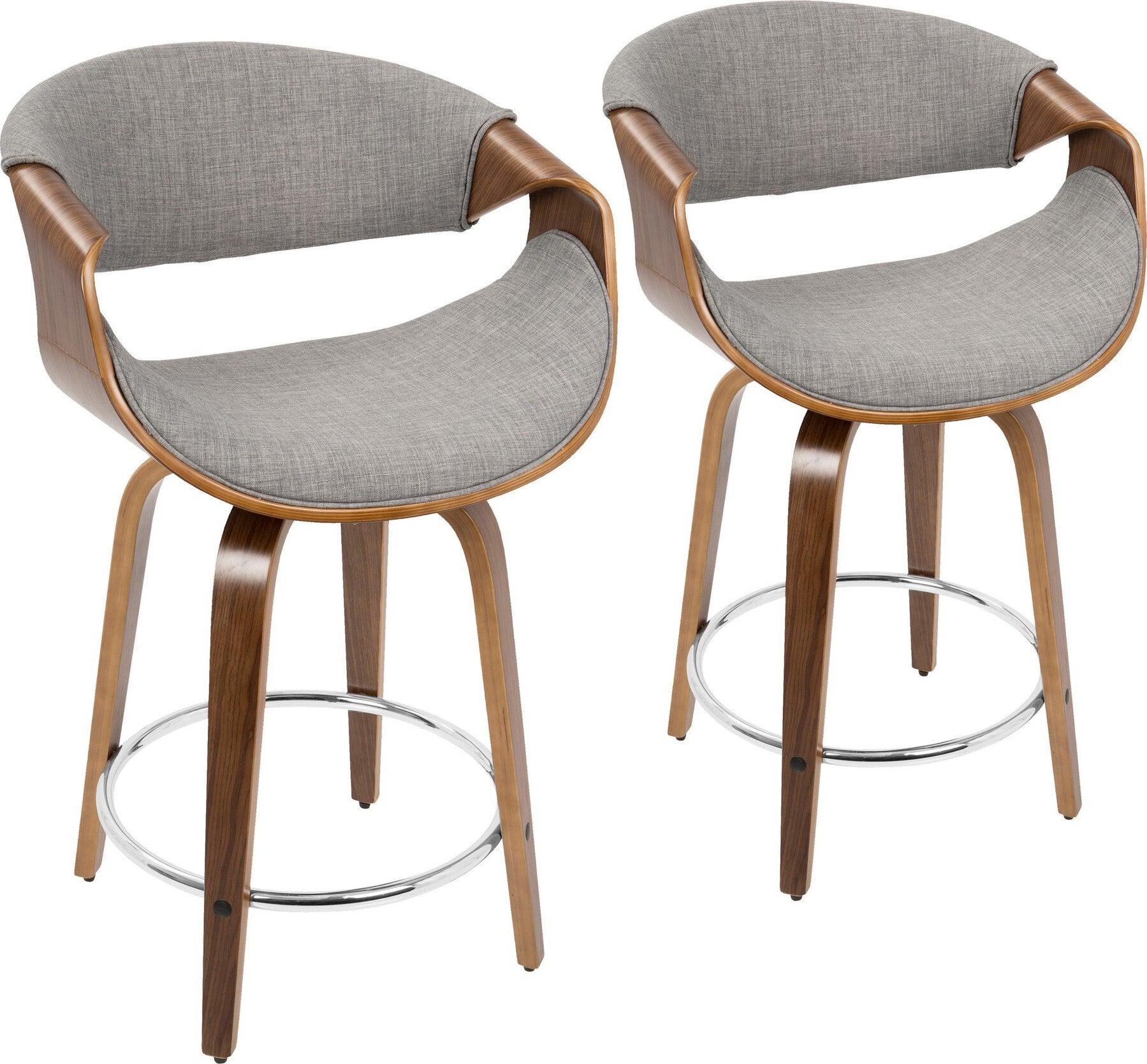 Lumisource Barstools - Curvini 24'' Counter Stool Walnut & Light Gray (Set of 2)