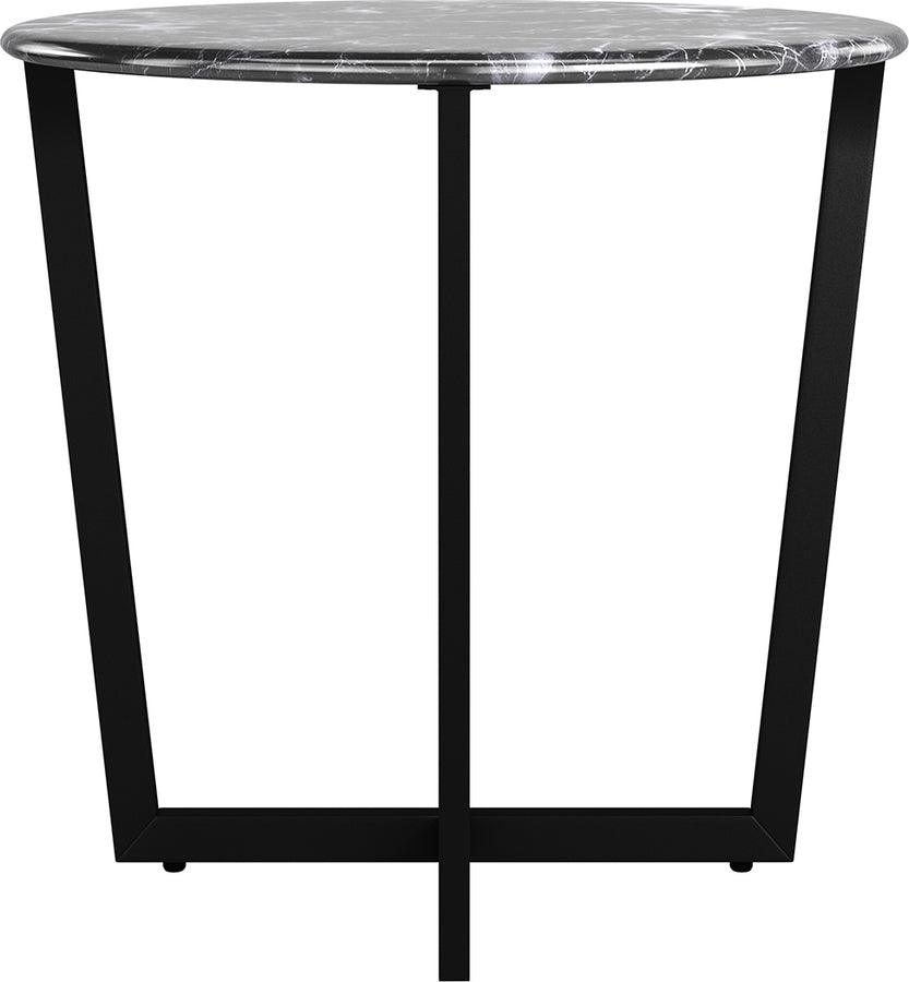 Euro Style Side & End Tables - Llona 24" Round Side Table in Black Marble Melamine with Matte Black Base
