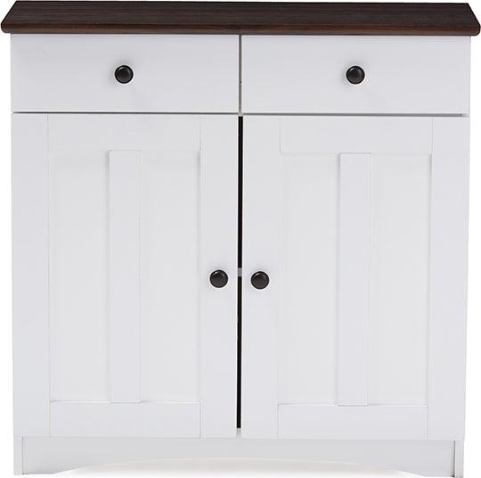 Wholesale Interiors Kitchen Storage & Organization - Lauren Contemporary Two-tone White and Dark Brown Buffet Kitchen Cabinet