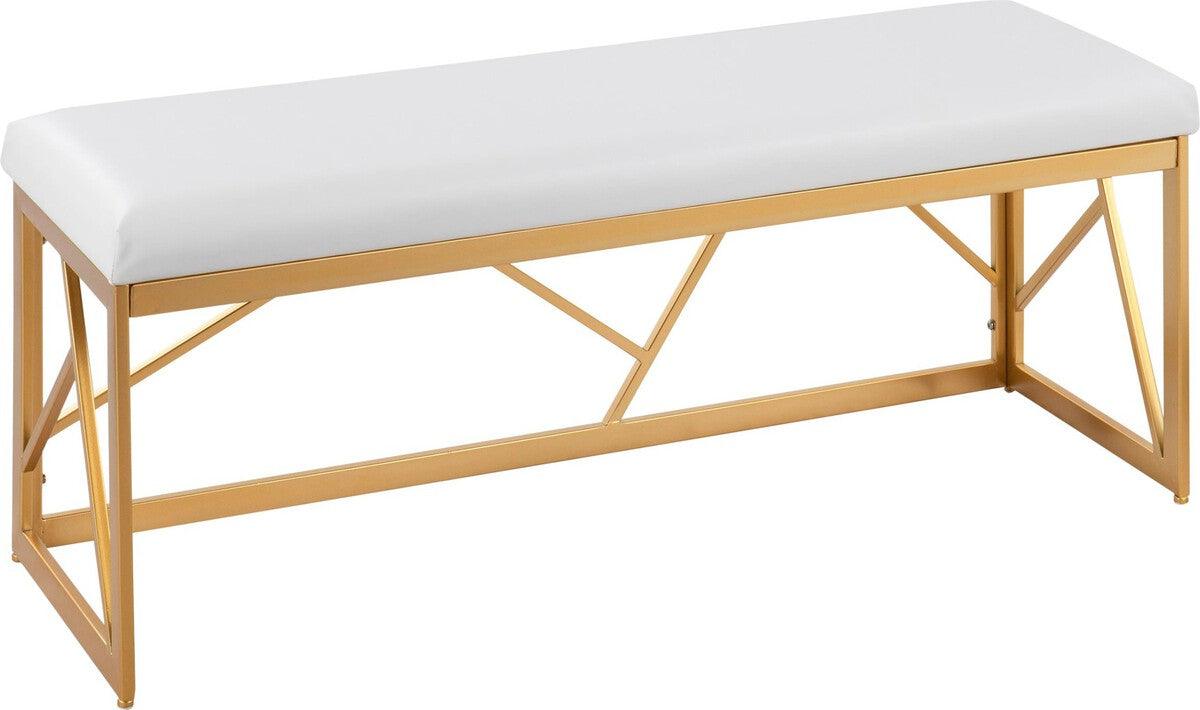 Lumisource Benches - Folia Glam Metal Bench In Gold Steel & White Faux Leather