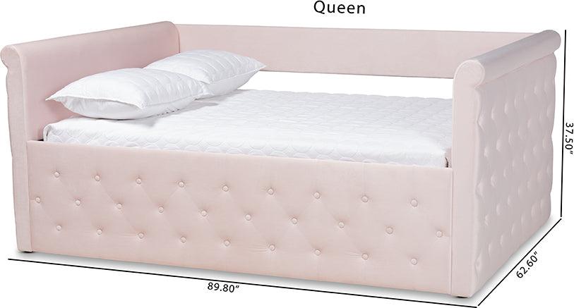 Wholesale Interiors Daybeds - Amaya Modern and Contemporary Light Pink Velvet Fabric Upholstered Full Size Daybed