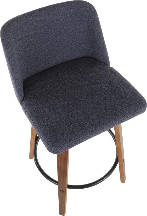 Lumisource Barstools - Toriano Modern Counter Stool in Walnut and Blue Fabric - (Set of 2)