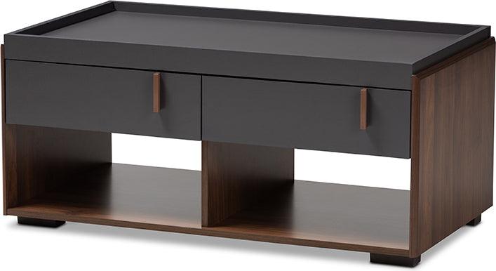 Wholesale Interiors Coffee Tables - Rikke Modern And Contemporary Two-Tone Gray And Walnut Finished Wood 2-Drawer Coffee Table