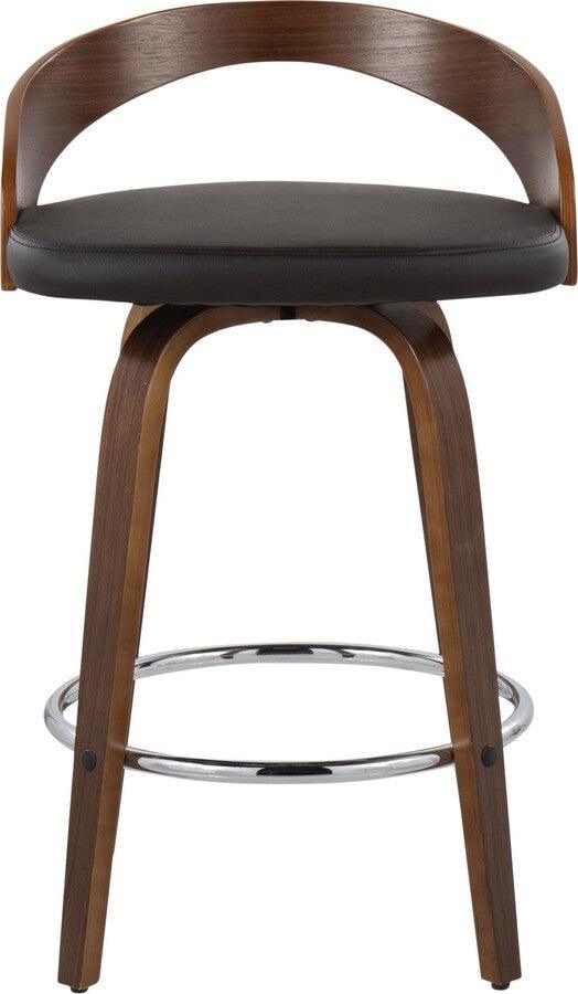Lumisource Barstools - Grotto Counter Stool With Swivel In Walnut With Brown Faux Leather (Set of 2)