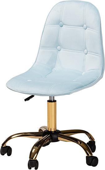 Wholesale Interiors Task Chairs - Kabira Contemporary Glam and Luxe Aqua Velvet Fabric and Gold Metal Swivel Office chair