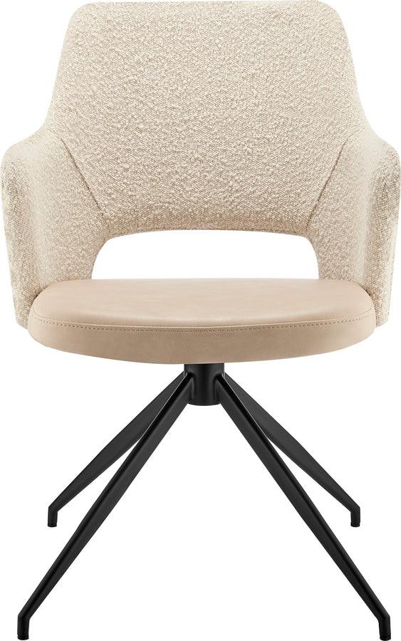 Euro Style Dining Chairs - Darcie Armchair in Ivory Leatherette and Fabric with Black Base