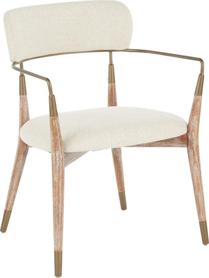 Lumisource Dining Chairs - Savannah Contemporary Chair in White Washed Wood and Cream Noise Fabric with Copper Accent - Set of