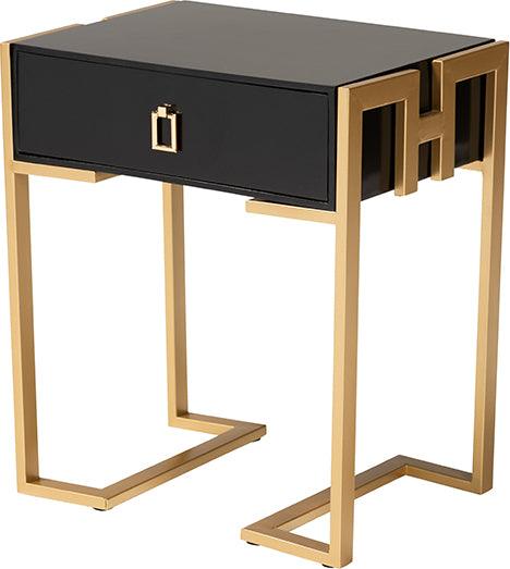 Wholesale Interiors Side & End Tables - Luna Contemporary Glam and Luxe Black Finished Wood and Gold Metal End Table