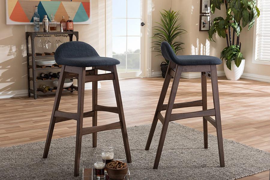 Wholesale Interiors Barstools - Bloom Retro Upholstered Finishing 30-Inches Bar Stool Dark Blue (Set of 2)